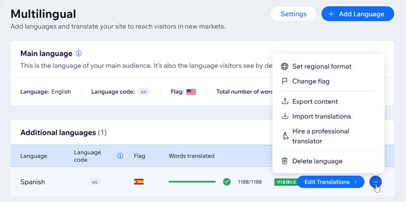 Como implementar a tradução do espanhol em um site Wix